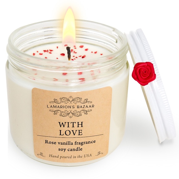 "WITH LOVE" - Rose and Vanilla - 100% Natural Soy Candle - Love Candle with Red - Picture 1 of 7